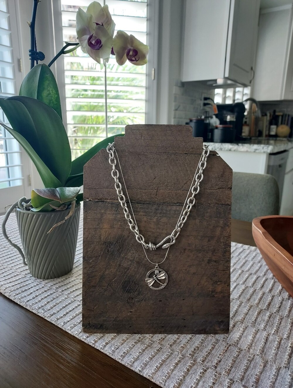 Silver Dragonfly Pendant Necklace And Snake Chain 2pc